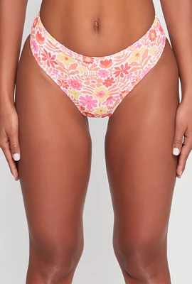 Womens Floral Print Hipster Swim Bikini Bottoms, Pink, Size S