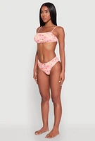 Womens Floral Print Hipster Swim Bikini Bottoms, Pink, Size L