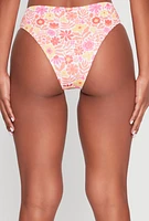 Womens Floral Print Hipster Swim Bikini Bottoms, Pink, Size L