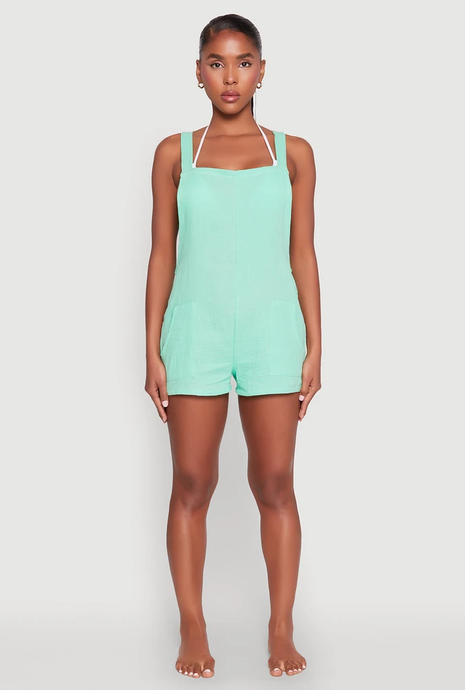 Womens Nicole Miller Gauze Knit Cover Up Romper, Green, Size M