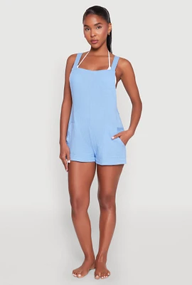 Womens Nicole Miller Gauze Knit Cover Up Romper, Blue,