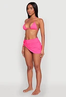 Womens Lettuce Edge Side Tie Sarong Cover Up, Pink,