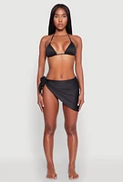 Womens Solid Side Tie Lettuce Edge Sarong Cover Up, Black, Size L