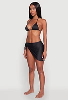 Womens Solid Side Tie Lettuce Edge Sarong Cover Up, Black, Size L