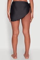 Womens Solid Side Tie Lettuce Edge Sarong Cover Up, Black, Size L