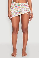 Womens Tropical Print Ruched Cover Up Skirt, Multi, Size M