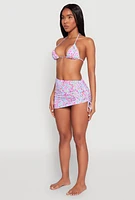 Womens Daisy Print Ruched Cover Up Skirt, Multi, Size S