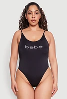 Womens Plus Size Bebe Rhinestone One Piece Swimsuit, Black, Size 3X