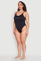 Womens Plus Size Bebe Rhinestone One Piece Swimsuit, Black, Size 3X