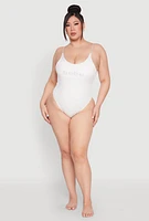 Womens Plus Size Bebe Rhinestone One Piece Swimsuit, White, Size 2X