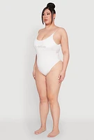 Womens Plus Size Bebe Rhinestone One Piece Swimsuit, White, Size 2X