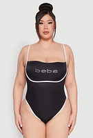 Womens Plus Bebe Rhinestone Tie Back One Piece Swimsuit, 3X