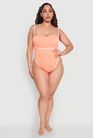 Womens Plus Size Bebe Rhinestone Tie Back One Piece Swimsuit, Orange, Size 2X