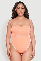 Womens Plus Size Bebe Rhinestone Tie Back One Piece Swimsuit, Orange, Size 2X