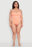 Womens Plus Size Bebe Rhinestone Tie Back One Piece Swimsuit, Orange, Size 2X