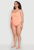Womens Plus Size Bebe Rhinestone Tie Back One Piece Swimsuit, Orange, Size 2X