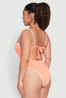 Womens Plus Size Bebe Rhinestone Tie Back One Piece Swimsuit, Orange, Size 2X