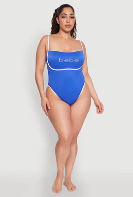 Womens Plus Bebe Rhinestone Tie Back One Piece Swimsuit,