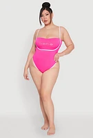 Womens Plus Size Bebe Rhinestone Tie Back One Piece Swimsuit, Pink, Size 1X