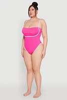 Womens Plus Size Bebe Rhinestone Tie Back One Piece Swimsuit, Pink, Size 1X