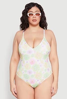 Womens Plus Size Daisy Print One Piece Swimsuit, Multi, Size 2X