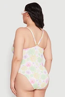 Womens Plus Size Daisy Print One Piece Swimsuit, Multi, Size 2X