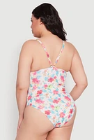 Womens Plus Tropical Floral Print One Piece Swimsuit, Multi,