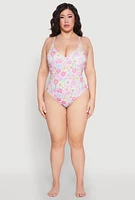 Womens Plus Size Flower Print One Piece Swimsuit, Multi, Size 3X