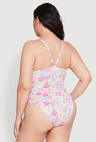 Womens Plus Size Flower Print One Piece Swimsuit, Multi, Size 3X