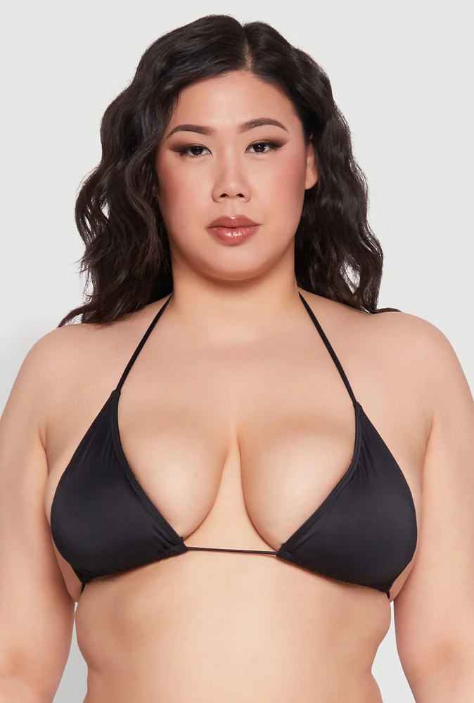 Womens Plus Tie Back Triangle Bikini Top, Black,