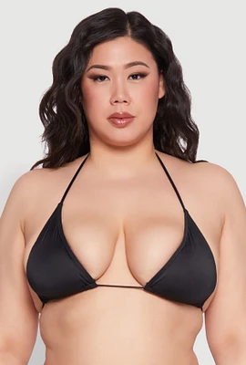 Womens Plus Tie Back Triangle Bikini Top, Black,