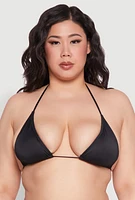 Womens Plus Tie Back Triangle Bikini Top, Black,