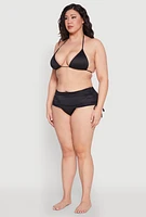 Womens Plus Tie Back Triangle Bikini Top, Black,