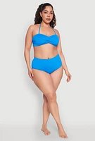 Womens Plus Size Twist Front Swim Bandeau Bikini Top, Blue, Size 2X