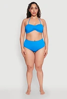 Womens Plus Size Twist Front Swim Bandeau Bikini Top, Blue, Size 2X