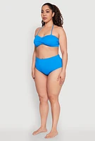 Womens Plus Size Twist Front Swim Bandeau Bikini Top, Blue, Size 2X