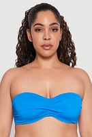 Womens Plus Size Twist Front Swim Bandeau Bikini Top, Blue, Size 2X
