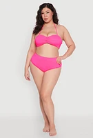Womens Plus Size Twist Front Halter Bandeau Bikini Top, Pink, Size 3X