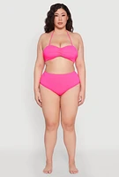 Womens Plus Size Twist Front Halter Bandeau Bikini Top, Pink, Size 3X
