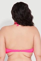 Womens Plus Size Twist Front Halter Bandeau Bikini Top, Pink, Size 3X