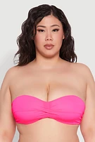 Womens Plus Size Twist Front Halter Bandeau Bikini Top, Pink, Size 3X