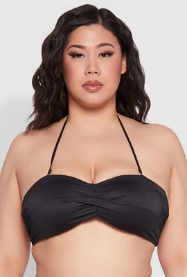 Womens Plus Size Halter Neck Bandeau Bikini Top, Black, Size 1X