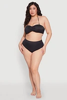 Womens Plus Size Halter Neck Bandeau Bikini Top, Black, Size 2X