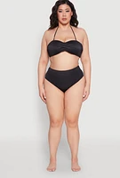 Womens Plus Size Halter Neck Bandeau Bikini Top, Black, Size 2X