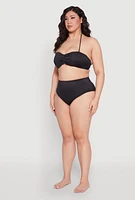 Womens Plus Size Halter Neck Bandeau Bikini Top, Black, Size 2X