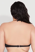 Womens Plus Size Halter Neck Bandeau Bikini Top, Black, Size 2X