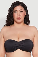 Womens Plus Size Halter Neck Bandeau Bikini Top, Black, Size 1X