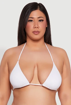 Womens Plus Size Halter Neck Triangle Bikini Top, White, Size 1X
