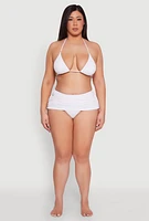 Womens Plus Size Halter Neck Triangle Bikini Top, White, Size 1X