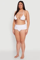 Womens Plus Size Halter Neck Triangle Bikini Top, White, Size 1X